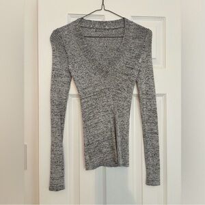 Gray Knit V-Neck Sweater